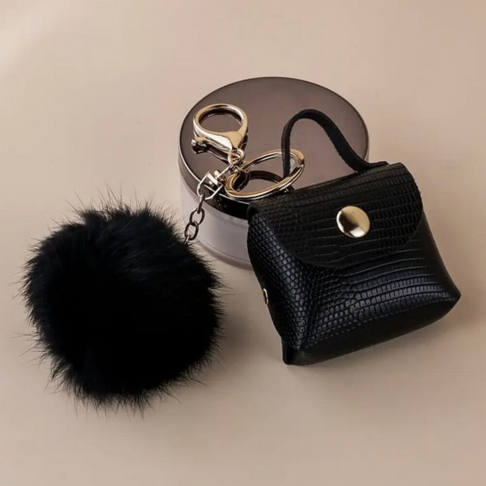 NWT Black FauxLeather Handbag Purse Shaped Zipper Pull & Key Chain Keychain
